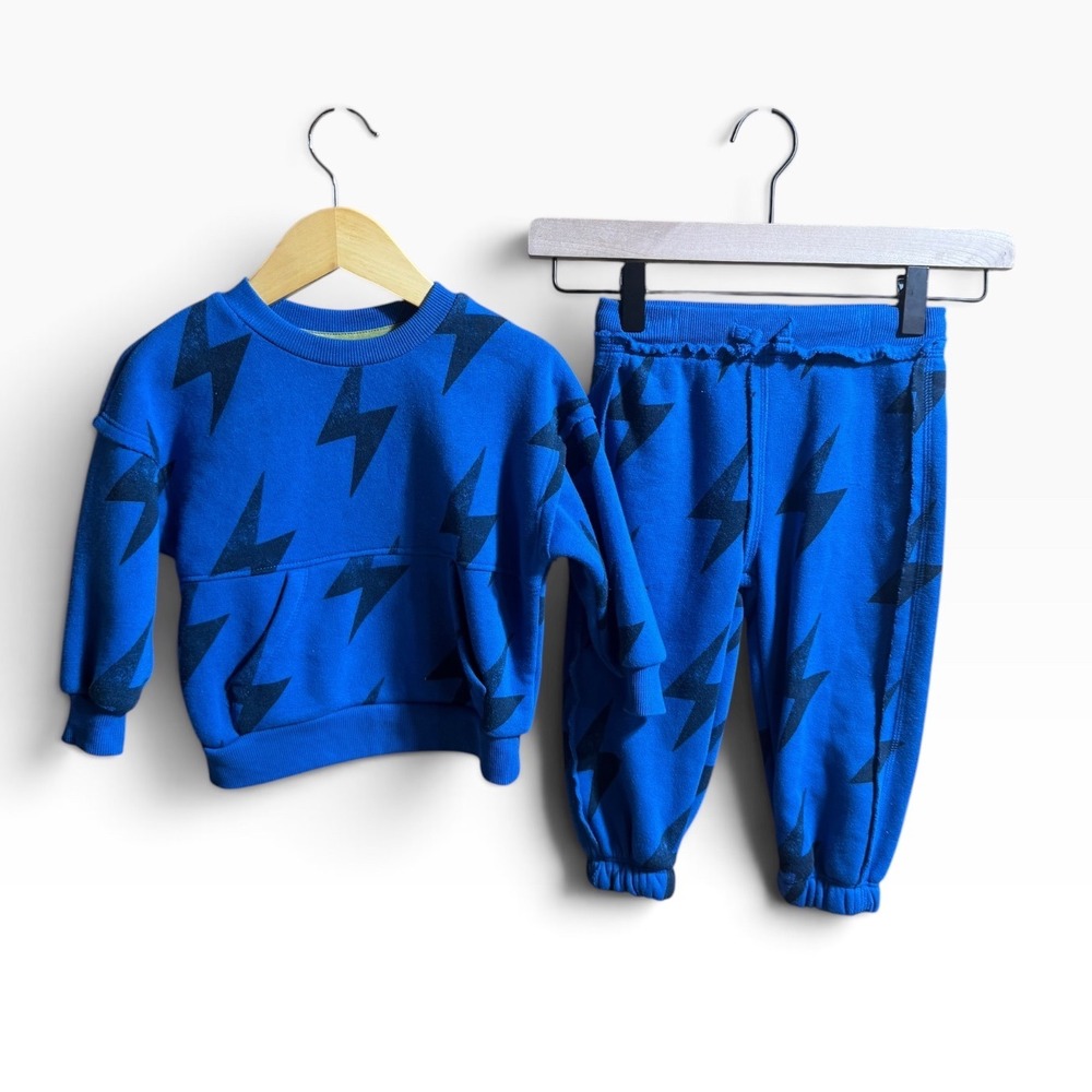Grayson Mini Toddler Boys 2T Blue Lightning Bolt Sweatshirt and Joggers Set